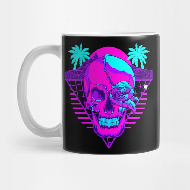 Vaporwave Skull Tropical Rose by EPDesignStudio